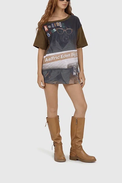 Aelfric Eden Dachshund Off-the-shoulder Tee In Brown, Women's At Urban Outfitters