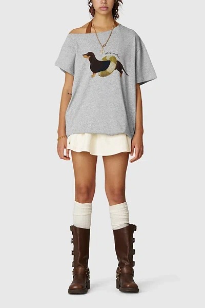 Aelfric Eden Dachshund Off-the-shoulder Tee In Grey, Women's At Urban Outfitters In Gray