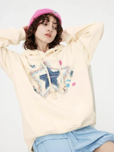 Aelfric Eden Denim Star Applique Hoodie In Orange