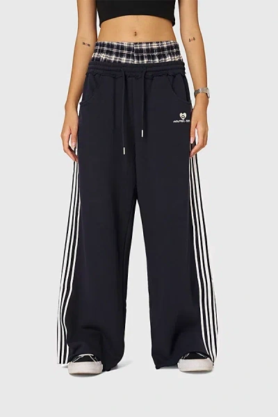 Aelfric Eden Double Waist Baggy Sweatpants In Dark Blue, Women's At Urban Outfitters In Black