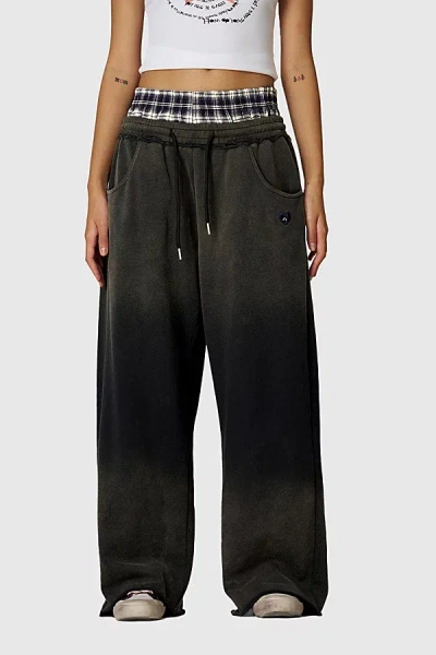 Aelfric Eden Double Waist Vintage Baggy Sweatpants In Dark Gery, Women's At Urban Outfitters In Black