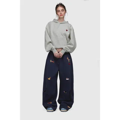 Aelfric Eden Embroidery Dog Baggy Barrel Sweatpants In Blue