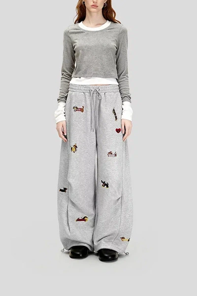 Aelfric Eden Embroidery Dog Baggy Barrel Sweatpants In Grey, Women's At Urban Outfitters In Gray