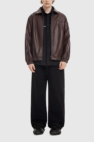 Aelfric Eden Embroidery Faux Leather Jacket In Brown, Men's At Urban Outfitters