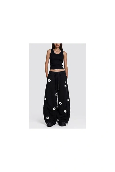 Aelfric Eden Floral Embroidery Baggy Barrel Sweatpants In Black, Women's At Urban Outfitters