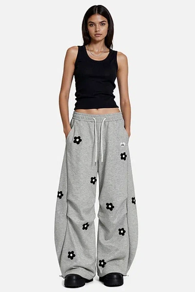 Aelfric Eden Floral Embroidery Baggy Barrel Sweatpants In Grey, Women's At Urban Outfitters In Black
