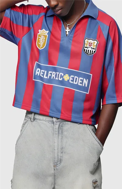 Aelfric Eden Men's Boxy Football Jersey T-shirt In Blue In Red