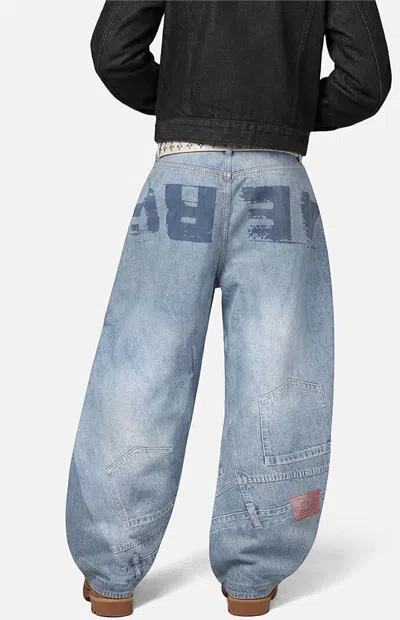 Aelfric Eden Men's Inverted Graphic Baggy Barrel Jeans In Blue