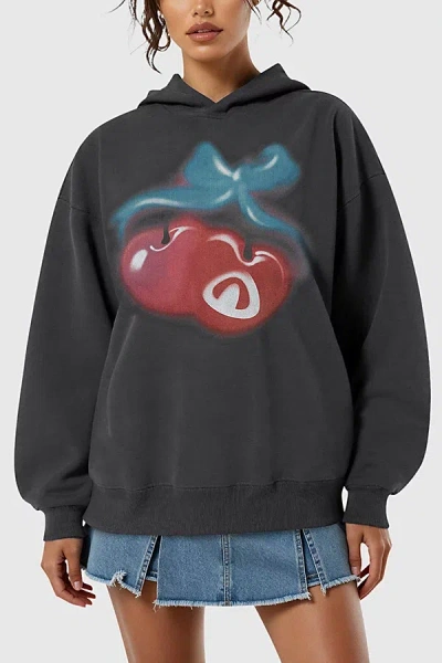 Aelfric Eden Oversized Cherry Hoodie In Grey, Women's At Urban Outfitters In Gray