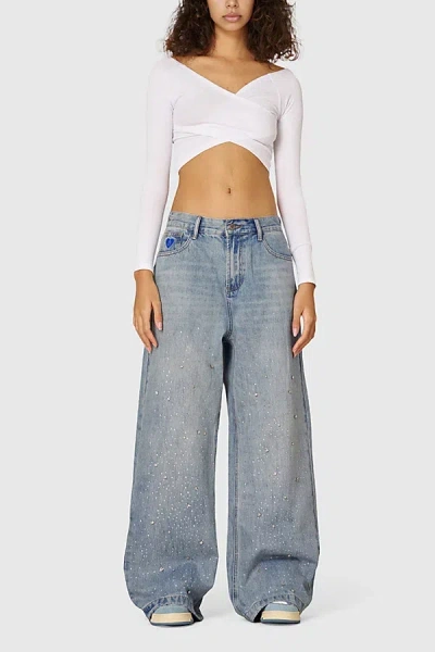 Aelfric Eden Rhinestone Baggy Jeans In Blue, Women's At Urban Outfitters