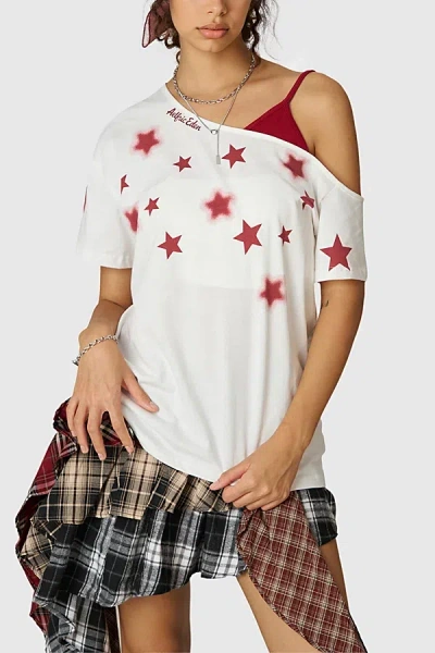 Aelfric Eden Star Graphic Off-the-shoulder Tee In White, Women's At Urban Outfitters
