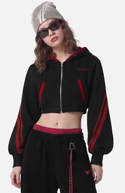Aelfric Eden Women's Contrast Cropped Striped Zip Up Hoodie In Black