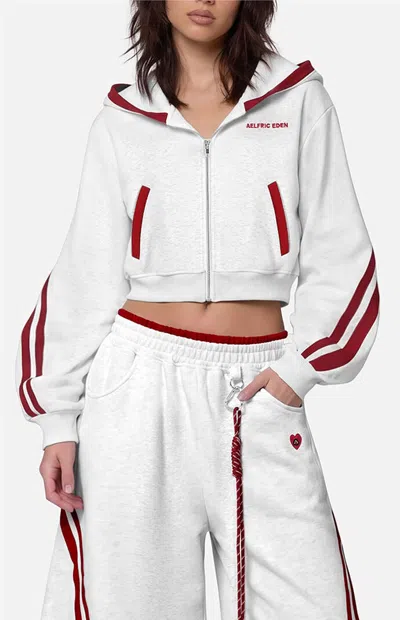 Aelfric Eden Women's Contrast Cropped Striped Zip Up Hoodie In Gray In White