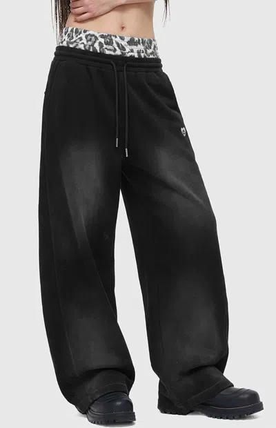 Aelfric Eden Women's Leopard Double Waist Baggy Barrel Sweatpants In Black