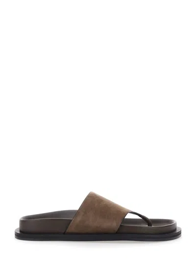 A.emery A. Emery Imara Suede Flip-flop Sandals With Contoured Footbed And Rubber Sole In Brown