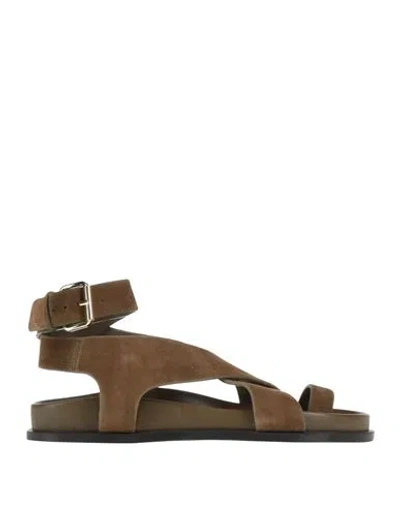 A.emery A. Emery Woman Thong Sandal Khaki Size 6 Leather In Beige