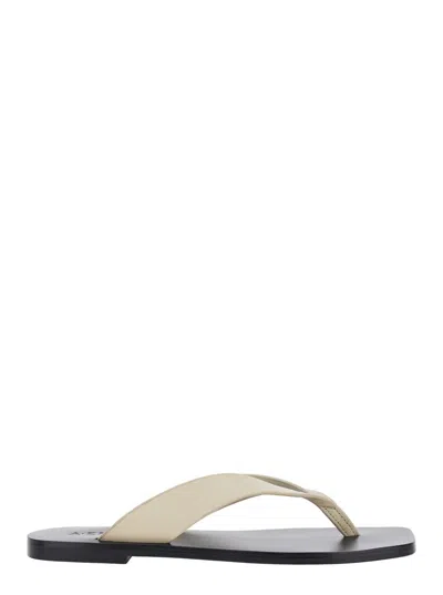 A.emery 'kinto' White And Black Sandals With Square Toe And Thong Design In Leather Woman