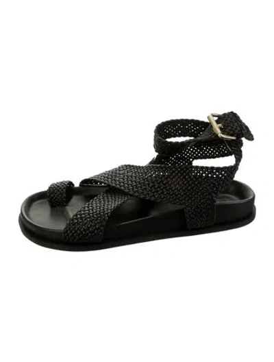 Pre-owned A.emery Raffia Sandals In Black