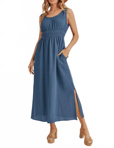 Aemi + Co Gauze Slit Sleeveless Open Back Dress In Blue