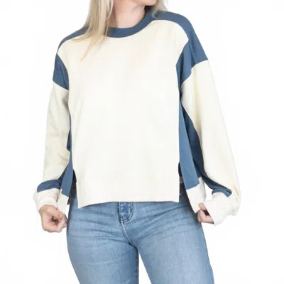 Aemi + Co Colorblock Terry Pullover Sweatshirt In Butter Yellow & Navy In Multi
