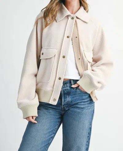 Aemi + Co Cropped Button-up Fleece Jacket In Cream In Neutral