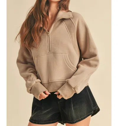 Aemi + Co Dove Funnel Neck Half Zip In Oat In Brown