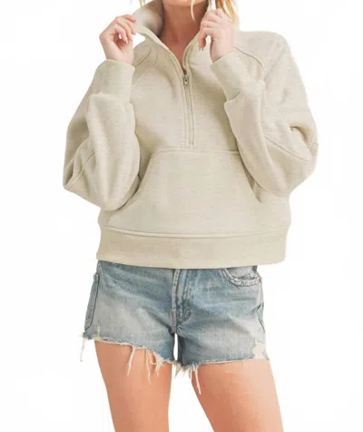 Aemi + Co Dove Funnel Neck Half Zip Sweatshirt In Heather Bone In Neutral