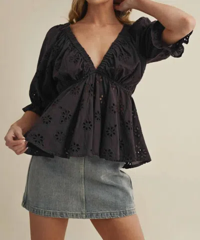Aemi + Co Eyelet Cutie Embroidered Top In Black