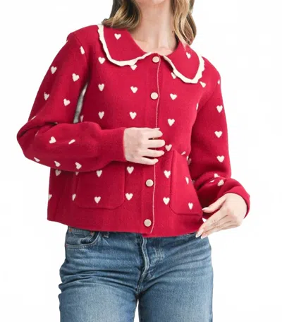 Aemi + Co Heart Pointelle Peter Pan Cardigan In Red