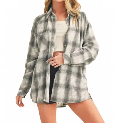 Aemi + Co Laura Plaid Washed Flannel Button Up Shirt In Black In Gray