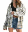 Aemi + Co Laura Plaid Washed Flannel Button Up Shirt In Oat In Gray