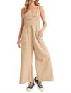 Aemi + Co Lenni Smocked Jumpsuit In Beige In Gold
