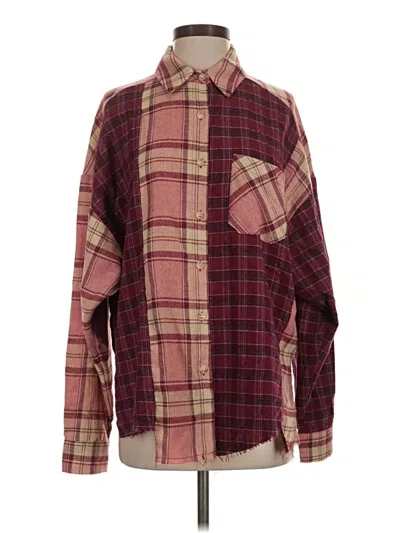 Pre-owned Aemi + Co Long Sleeve Button Down Shirt In Burgundy