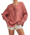 Aemi + Co Marjorie Pullover With Buttons In Mauve In Multi