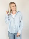 Aemi + Co Mixed Stripe Oversized Button Down Top In Blue In Blue