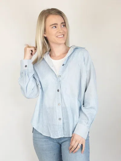 Aemi + Co Mixed Stripe Oversized Button Down Top In Blue