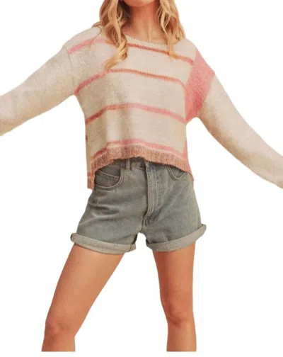 Aemi + Co Mona Knit Stripe Pullover Sweater In White/pink In Neutral