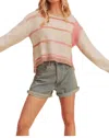 Aemi + Co Mona Knit Stripe Pullover Sweater In White/pink In Multi