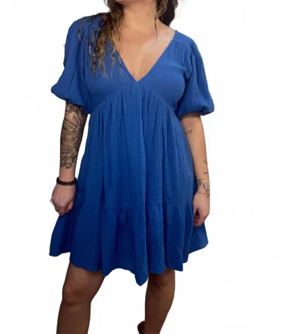 Aemi + Co Penny Puff Sleeve Tiered Dress In Blue