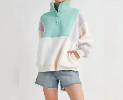 Aemi + Co Perfect Colorblock Pullover In Lilac In Blue