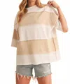 Aemi + Co Polly Color Block Top In Beige And Cream Stripes In Multi