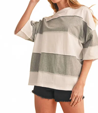 Aemi + Co Polly Color Block Top In Navy And Cream Stripes In Neutral