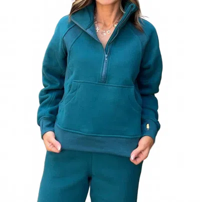 Aemi + Co Rani Half Zip Pullover In Deep Teal In Blue