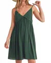 Aemi + Co Ruched Plunge Mini Cami Dress In Dark Green In Green
