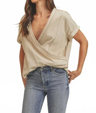 Aemi + Co Short Sleeve Faux Wrap Top In Natural In White