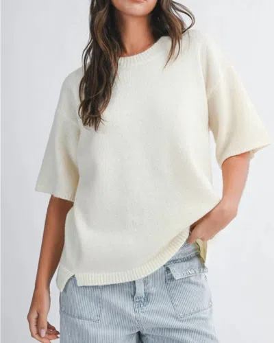 Aemi + Co Short Sleeve Knit Sweater In Cream In White