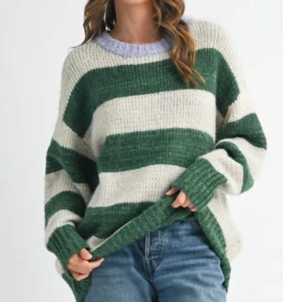 Aemi + Co Striped Oversized Sweater In Green