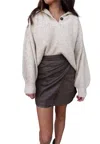 Aemi + Co V-neck Sweater With Collar In Oat In Brown