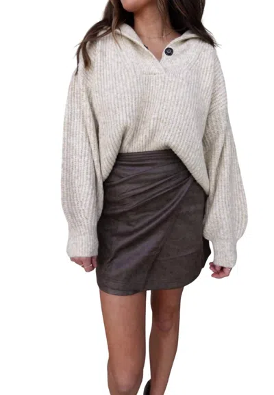Aemi + Co V-neck Sweater With Collar In Oat In Brown