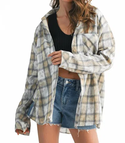 Aemi + Co Laura Plaid Washed Flannel Button Up Shirt In Oat In Gray